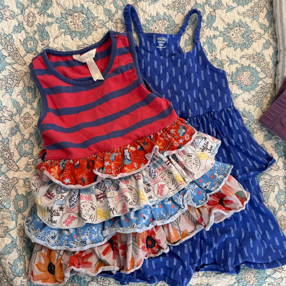 Matilda Jane and Old Navy tiered dresses.
